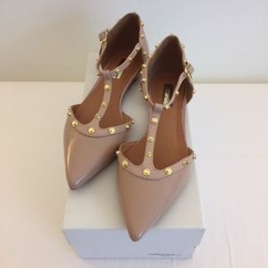 HALOGEN Patent Leather Studded Flats in Pale Pink